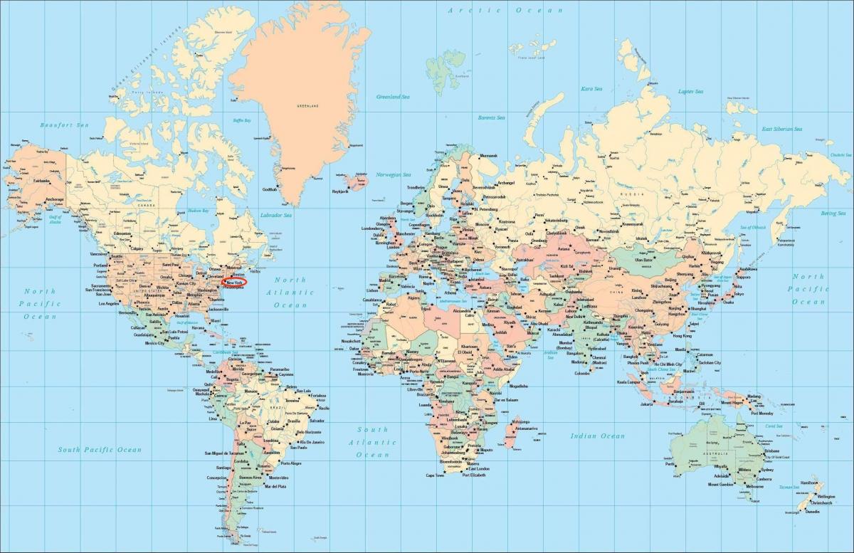 Localização de Manhattan no mapa do mundo