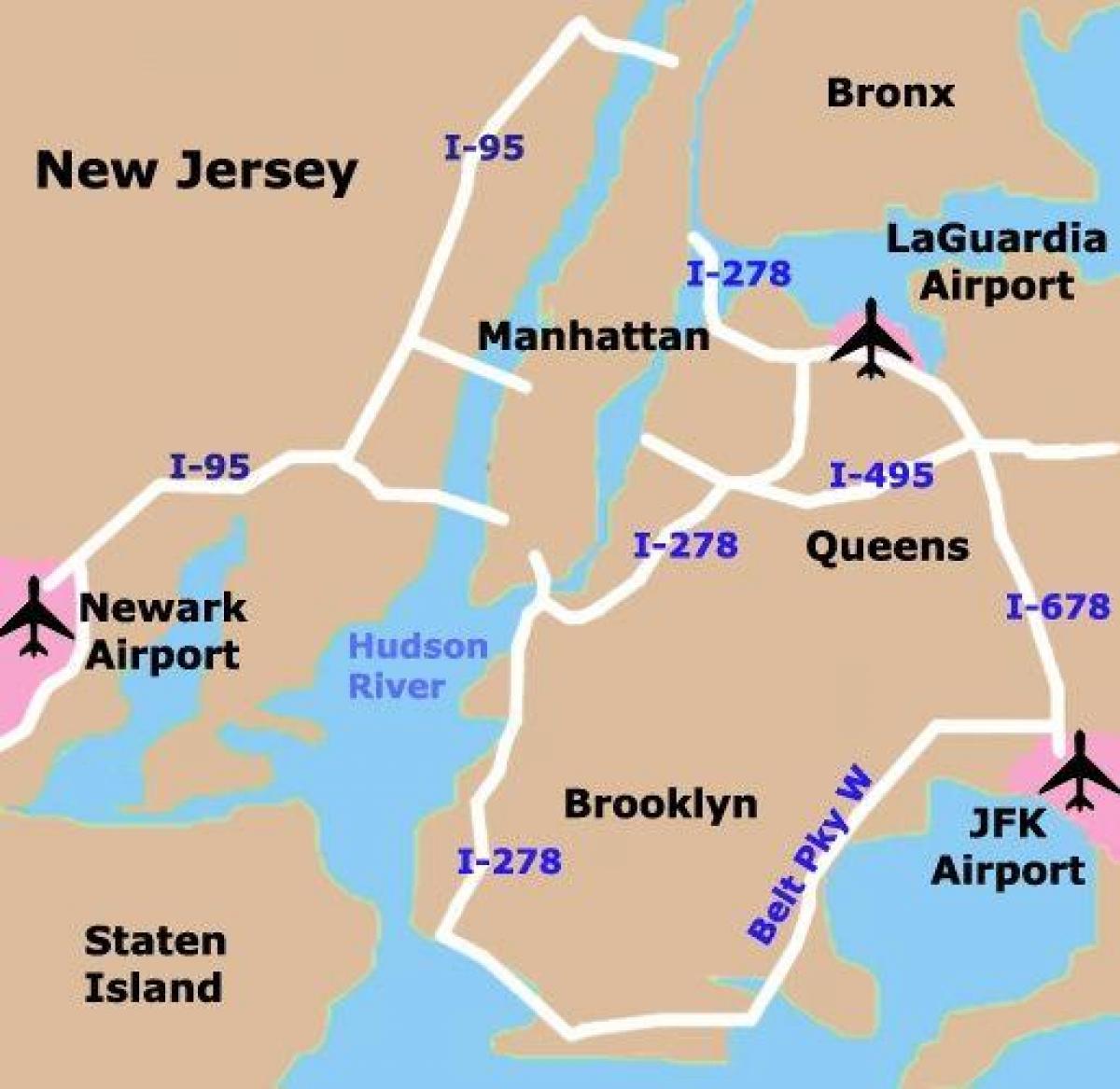 Mapa dos aeroportos de Manhattan
