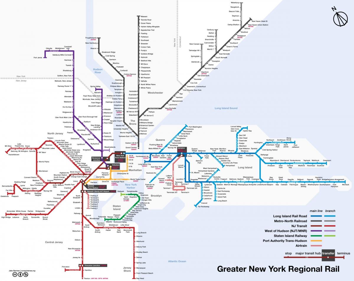 Mapa das estações ferroviárias de Manhattan